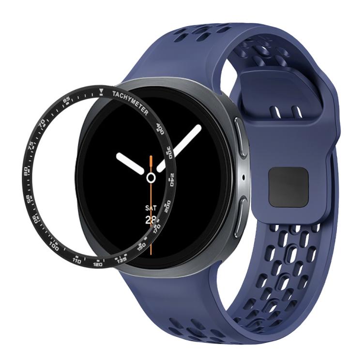 For Samsung Galaxy Watch8 40mm Speed Bezel and Black Reverse Buckle Silicone Watch Band(Midnight Blue Black)