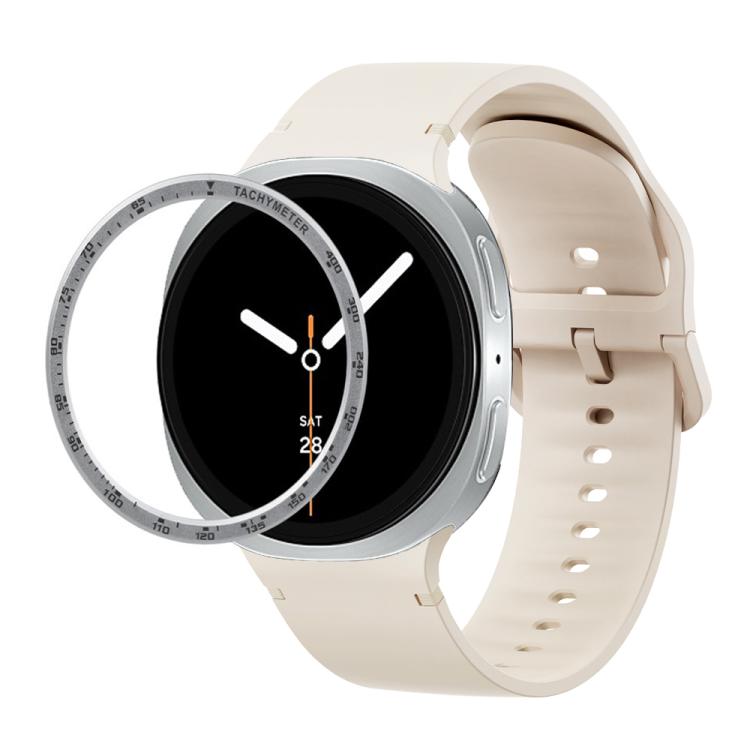 For Samsung Galaxy Watch8 44mm Speed Bezel and Solid Color Stitched Silicone Watch Band(Starlight Silver)