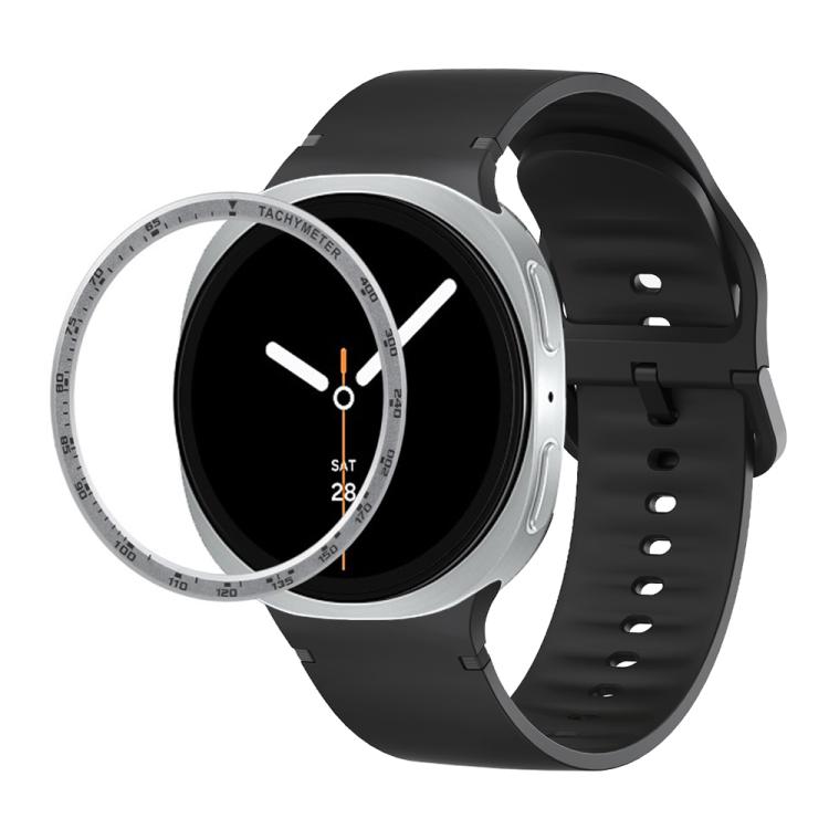 For Samsung Galaxy Watch8 44mm Speed Bezel and Solid Color Stitched Silicone Watch Band(Black Silver)