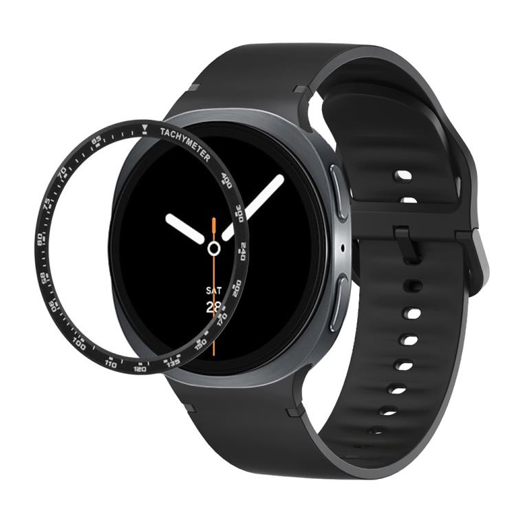 For Samsung Galaxy Watch8 44mm Speed Bezel and Solid Color Stitched Silicone Watch Band(Black Black)