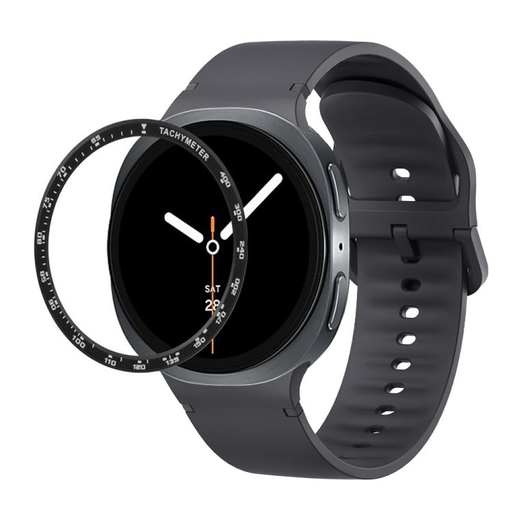 For Samsung Galaxy Watch8 44mm Speed Bezel and Solid Color Stitched Silicone Watch Band(Dark Gray Black)
