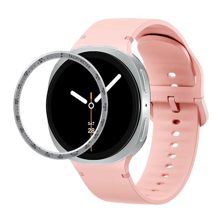 For Samsung Galaxy Watch8 40mm Speed Bezel and Solid Color Stitched Silicone Watch Band(Pink Silver)