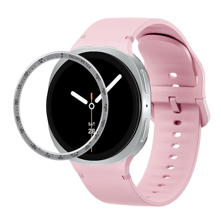 For Samsung Galaxy Watch8 40mm Speed Bezel and Solid Color Stitched Silicone Watch Band(Light Pink Silver)