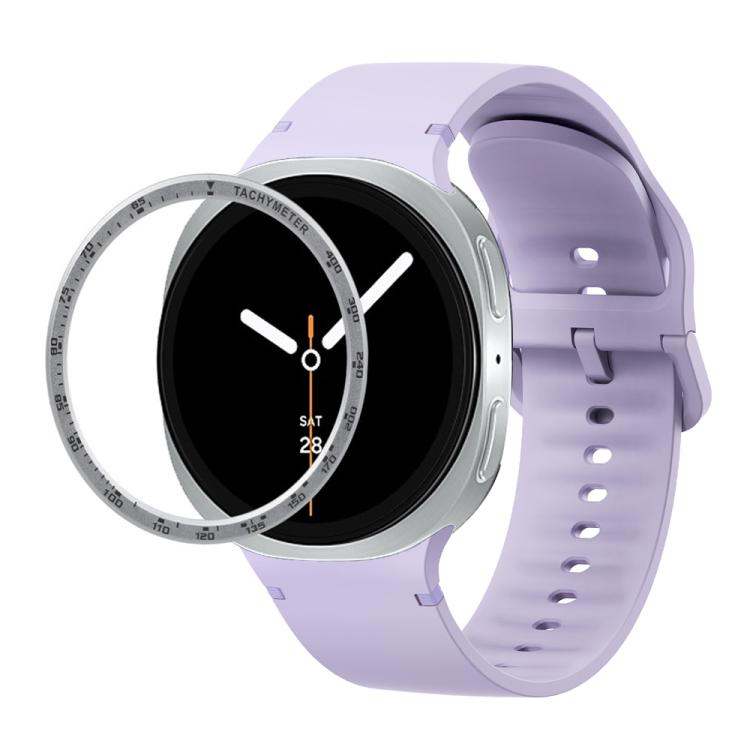 For Samsung Galaxy Watch8 40mm Speed Bezel and Solid Color Stitched Silicone Watch Band(Official Purple Silver)