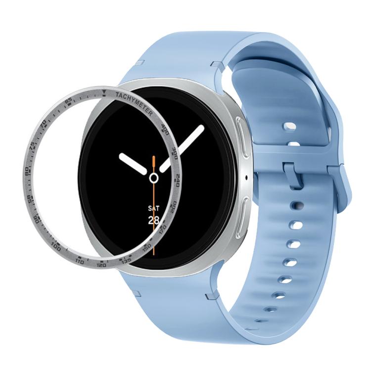 For Samsung Galaxy Watch8 40mm Speed Bezel and Solid Color Stitched Silicone Watch Band(Light Blue Silver)