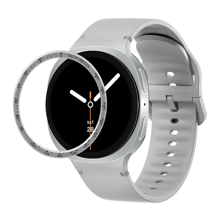 For Samsung Galaxy Watch8 40mm Speed Bezel and Solid Color Stitched Silicone Watch Band(Gray Silver)