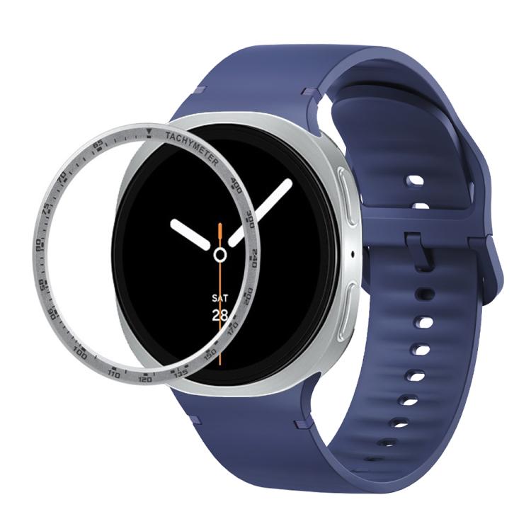 For Samsung Galaxy Watch8 40mm Speed Bezel and Solid Color Stitched Silicone Watch Band(Midnight Blue Silver)