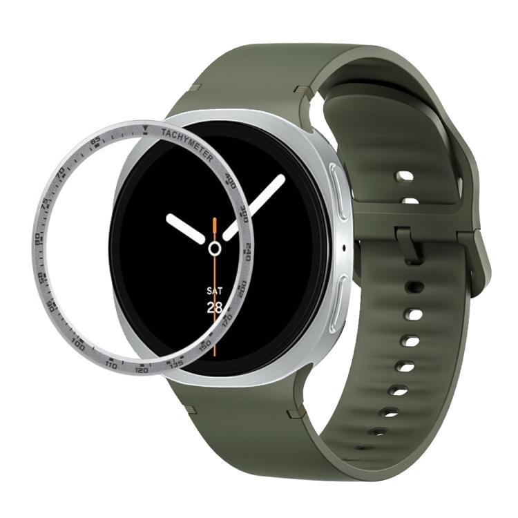 For Samsung Galaxy Watch8 40mm Speed Bezel and Solid Color Stitched Silicone Watch Band(Army Green Silver)