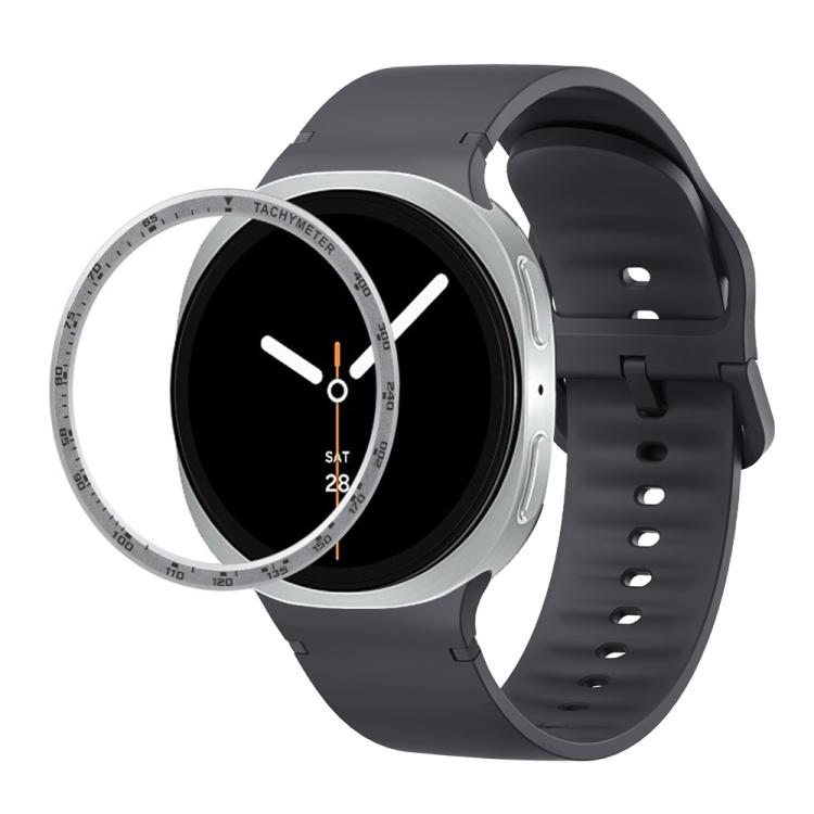 For Samsung Galaxy Watch8 40mm Speed Bezel and Solid Color Stitched Silicone Watch Band(Dark Gray Silver)