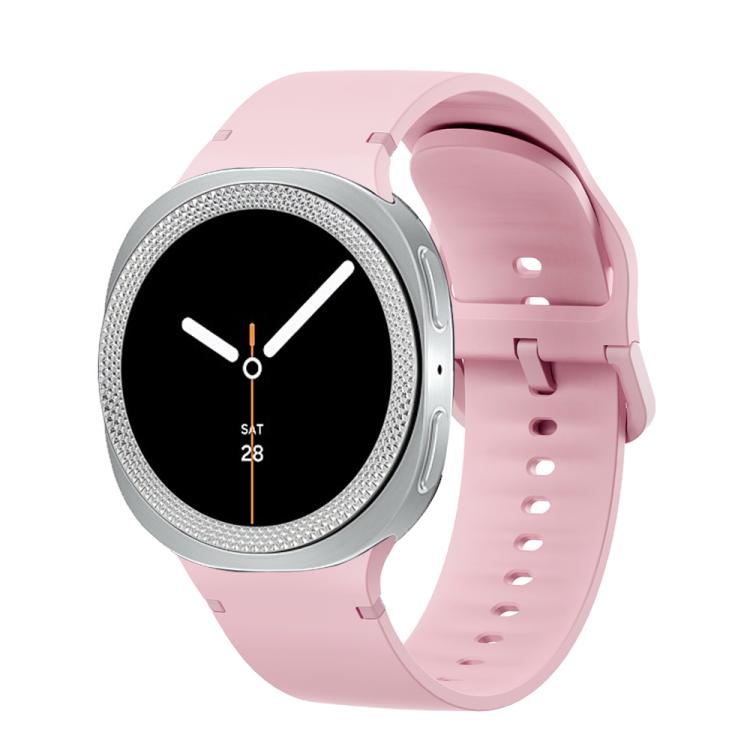For Samsung Galaxy Watch8 44mm Rhombic Texture Bezel and Solid Color Stitched Silicone Watch Band(Light Pink Silver)