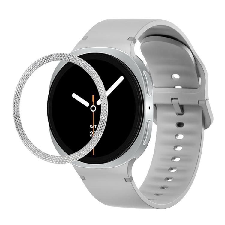 For Samsung Galaxy Watch8 44mm Rhombic Texture Bezel and Solid Color Stitched Silicone Watch Band(Gray Silver)