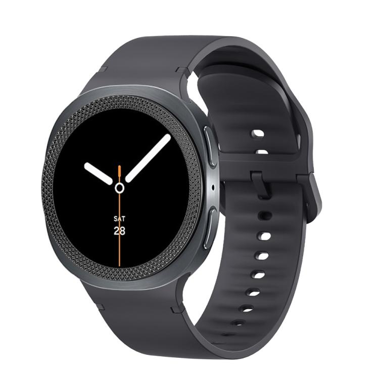 For Samsung Galaxy Watch8 44mm Rhombic Texture Bezel and Solid Color Stitched Silicone Watch Band(Dark Gray Black)