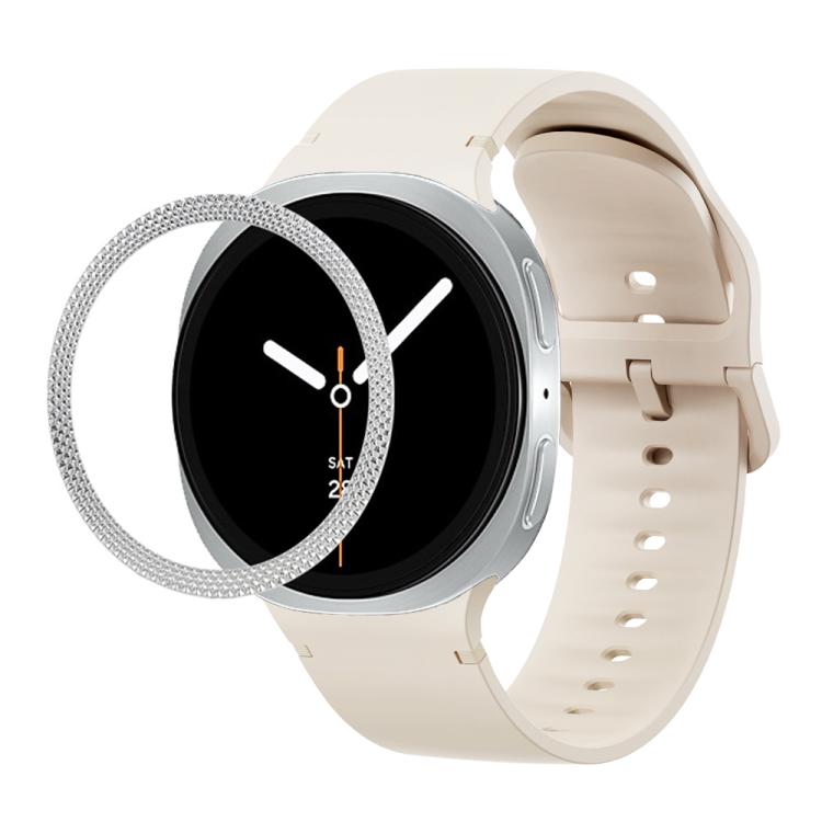 For Samsung Galaxy Watch8 40mm Rhombic Texture Bezel and Solid Color Stitched Silicone Watch Band(Starlight Silver)