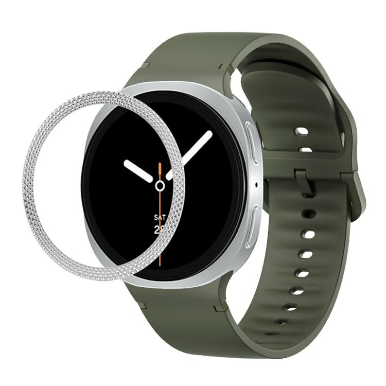 For Samsung Galaxy Watch8 40mm Rhombic Texture Bezel and Solid Color Stitched Silicone Watch Band(Army Green Silver)