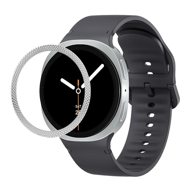 For Samsung Galaxy Watch8 40mm Rhombic Texture Bezel and Solid Color Stitched Silicone Watch Band(Dark Gray Silver)