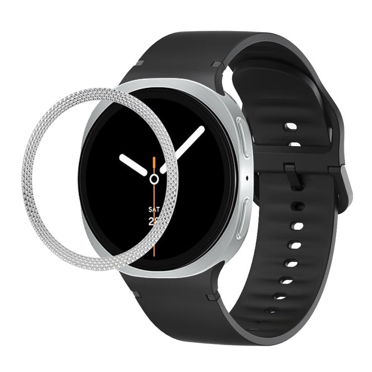 For Samsung Galaxy Watch8 40mm Rhombic Texture Bezel and Solid Color Stitched Silicone Watch Band(Black Silver)