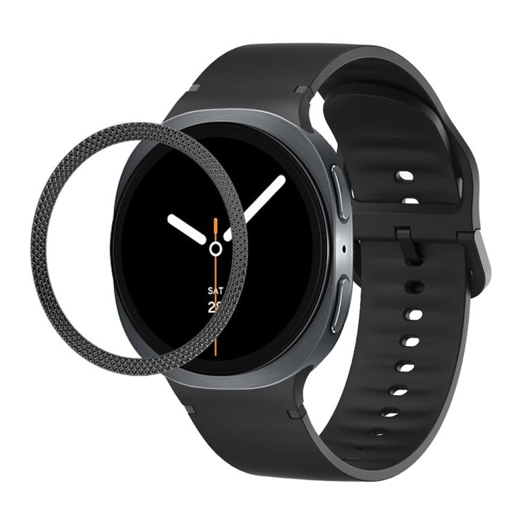 For Samsung Galaxy Watch8 40mm Rhombic Texture Bezel and Solid Color Stitched Silicone Watch Band(Black Black)