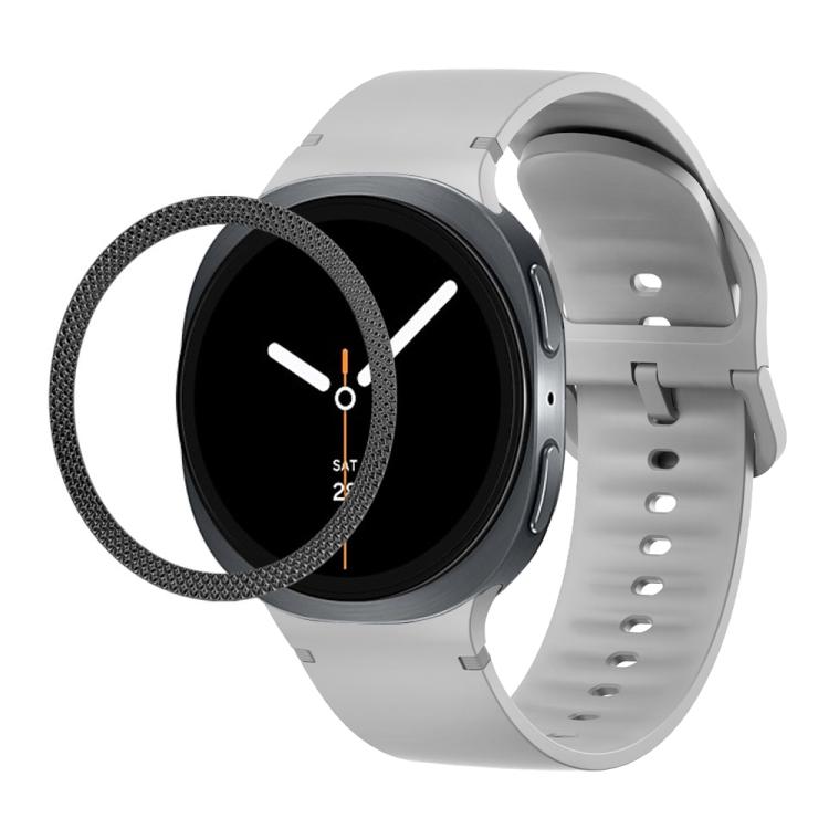 For Samsung Galaxy Watch8 40mm Rhombic Texture Bezel and Solid Color Stitched Silicone Watch Band(Gray Black)