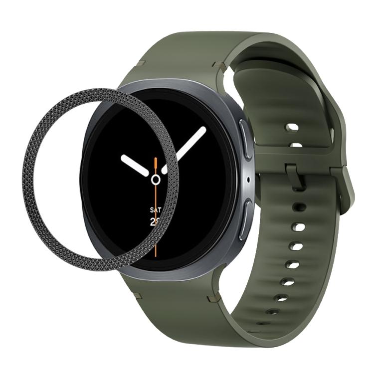 For Samsung Galaxy Watch8 40mm Rhombic Texture Bezel and Solid Color Stitched Silicone Watch Band(Army Green Black)