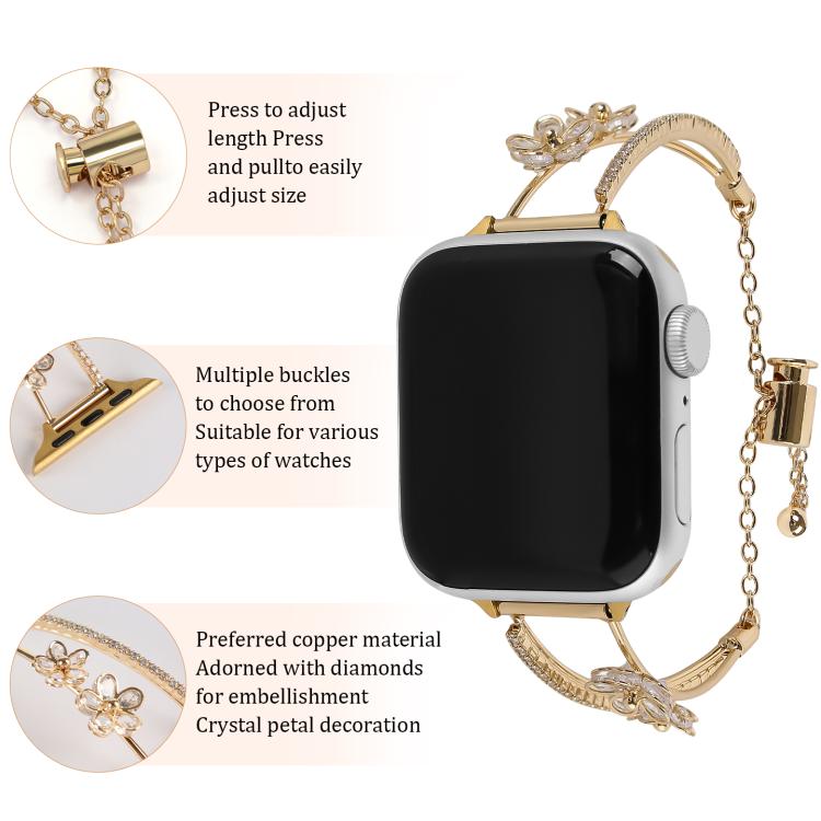 For Apple Watch 46mm / 49mm / 45mm / 44mm Copper-Inlaid Zircon 5-petal Flower Bracelet Watch Band(Silver)