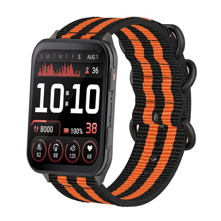 For Garmin Venu X1 Ring Buckle Nylon Canvas Watch Band(Black Orange)