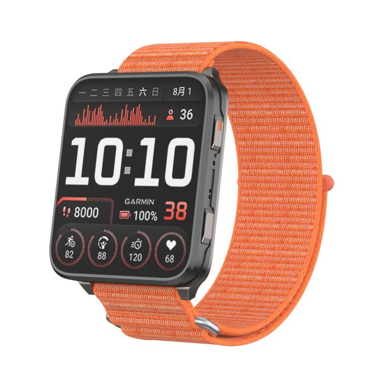For Garmin Venu X1 Two Section Metal Ring Nylon Hook and Loop Fastener Watch Band(Bright Orange)
