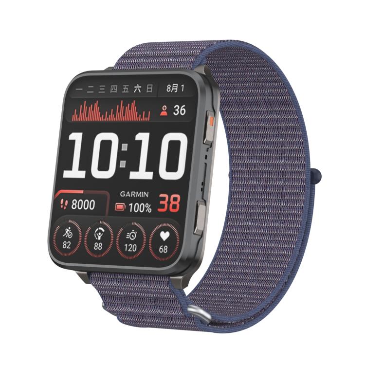 For Garmin Venu X1 Two Section Metal Ring Nylon Hook and Loop Fastener Watch Band(Midnight Blue)