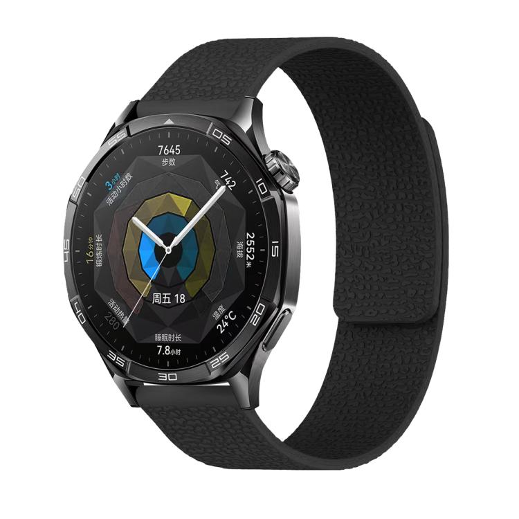 22mm Lychee Texture Soft Magnetic Silicone Watch Band(Black)