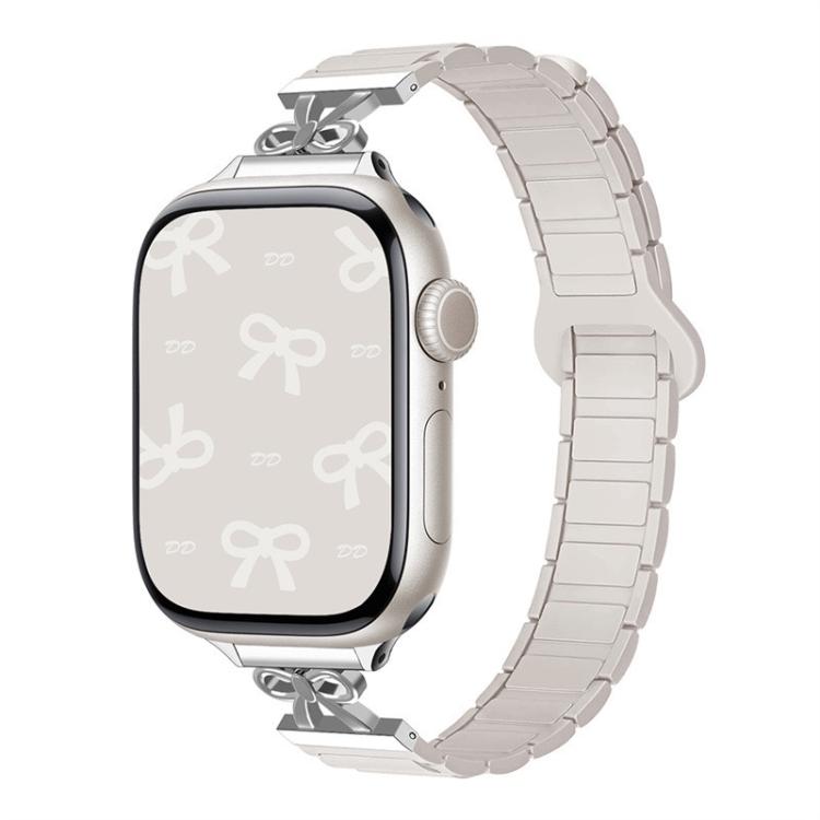For Apple Watch 46mm / 49mm / 45mm / 44mm Bow Small Waist Magnetic Silicone Watch Band(Starlight)