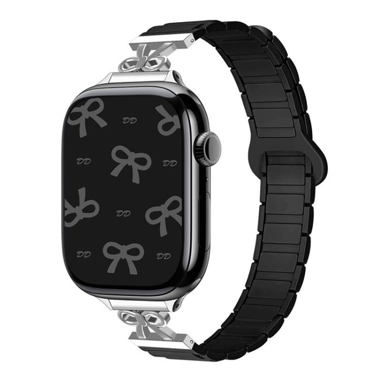 For Apple Watch 42mm / 41mm / 40mm / 38mm Bow Small Waist Magnetic Silicone Watch Band(Black)