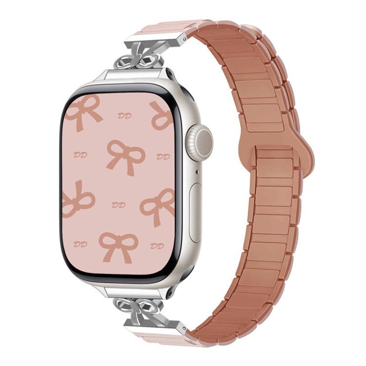 For Apple Watch 42mm / 41mm / 40mm / 38mm Bow Small Waist Magnetic Silicone Watch Band(Oxford Pink with Rose Gray)