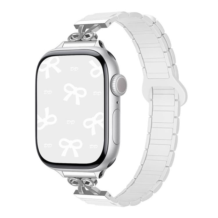 For Apple Watch 42mm / 41mm / 40mm / 38mm Bow Small Waist Magnetic Silicone Watch Band(Ceramic White)