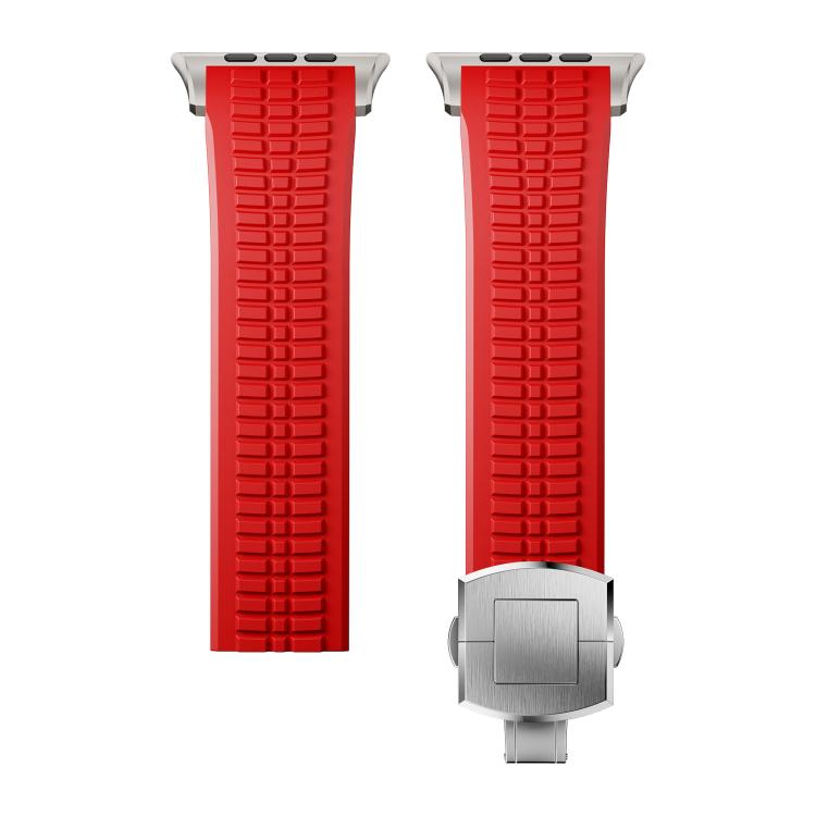 For Apple Watch 46mm / 49mm / 45mm / 44mm Knurled Texture Folding Buckle Silicone Watch Band(Titanium Red)