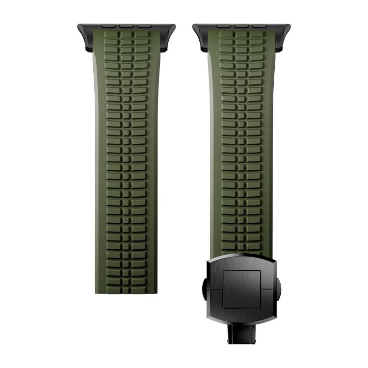 For Apple Watch 46mm / 49mm / 45mm / 44mm Knurled Texture Folding Buckle Silicone Watch Band(Black Green)