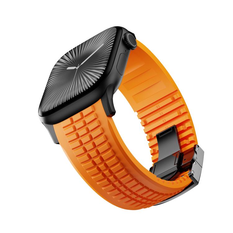 For Apple Watch 46mm / 49mm / 45mm / 44mm Knurled Texture Folding Buckle Silicone Watch Band(Black Orange)