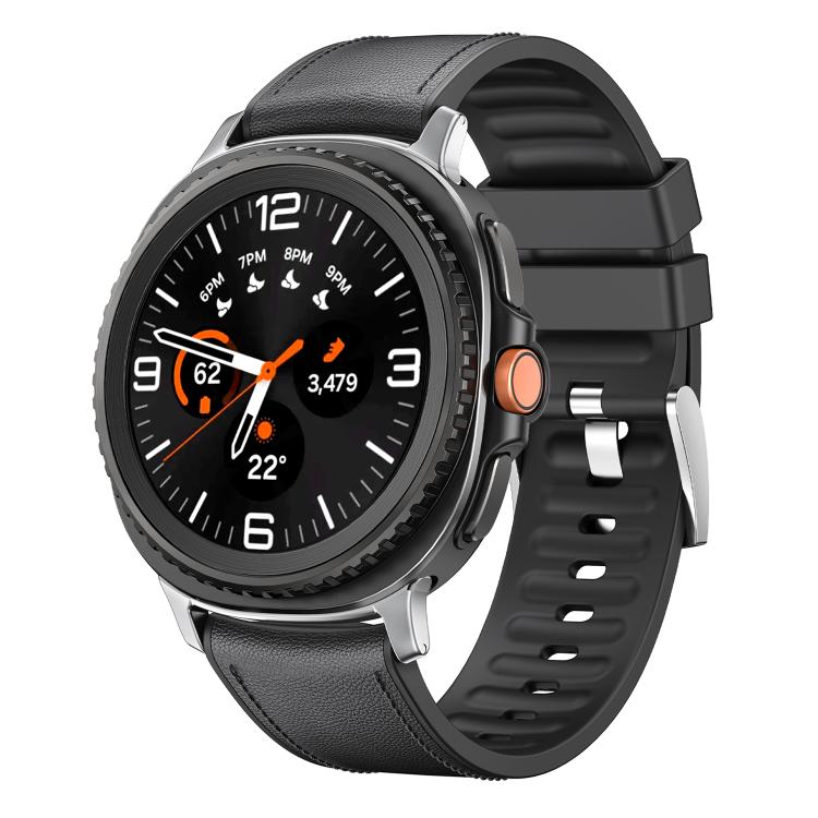 For Samsung Galaxy Watch8 / Watch8 Classic Metal Head Leather Skin Silicone Watch Band(Black)