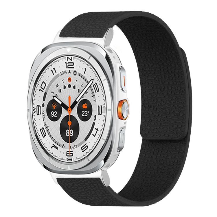 For Samsung Galaxy Watch Ultra 47mm / Ultra 2025 Lychee Texture Soft Magnetic Silicone Watch Band(Black)