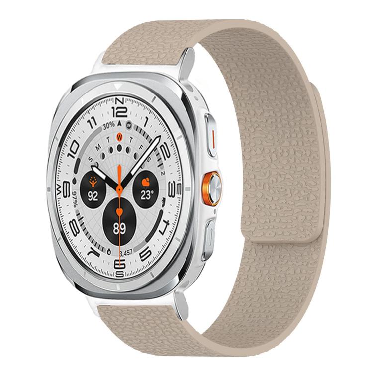 For Samsung Galaxy Watch Ultra 47mm / Ultra 2025 Lychee Texture Soft Magnetic Silicone Watch Band(Stone Color)