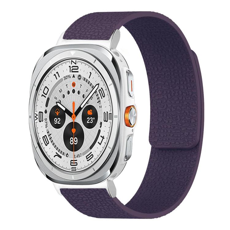 For Samsung Galaxy Watch Ultra 47mm / Ultra 2025 Lychee Texture Soft Magnetic Silicone Watch Band(Purple)