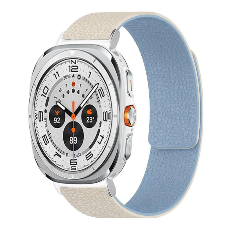 For Samsung Galaxy Watch Ultra 47mm / Ultra 2025 Lychee Texture Soft Magnetic Silicone Watch Band(White Blue)