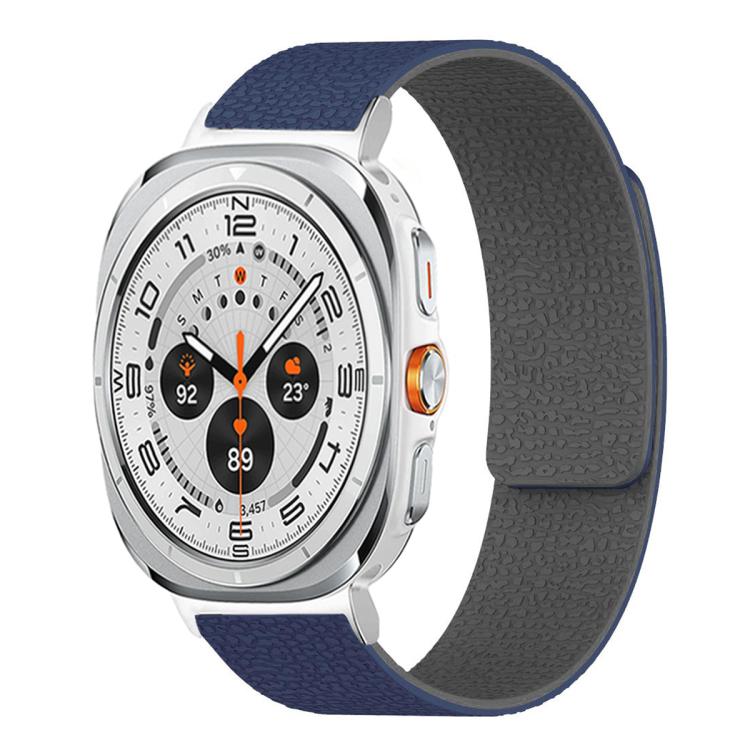 For Samsung Galaxy Watch Ultra 47mm / Ultra 2025 Lychee Texture Soft Magnetic Silicone Watch Band(Blue Gray)