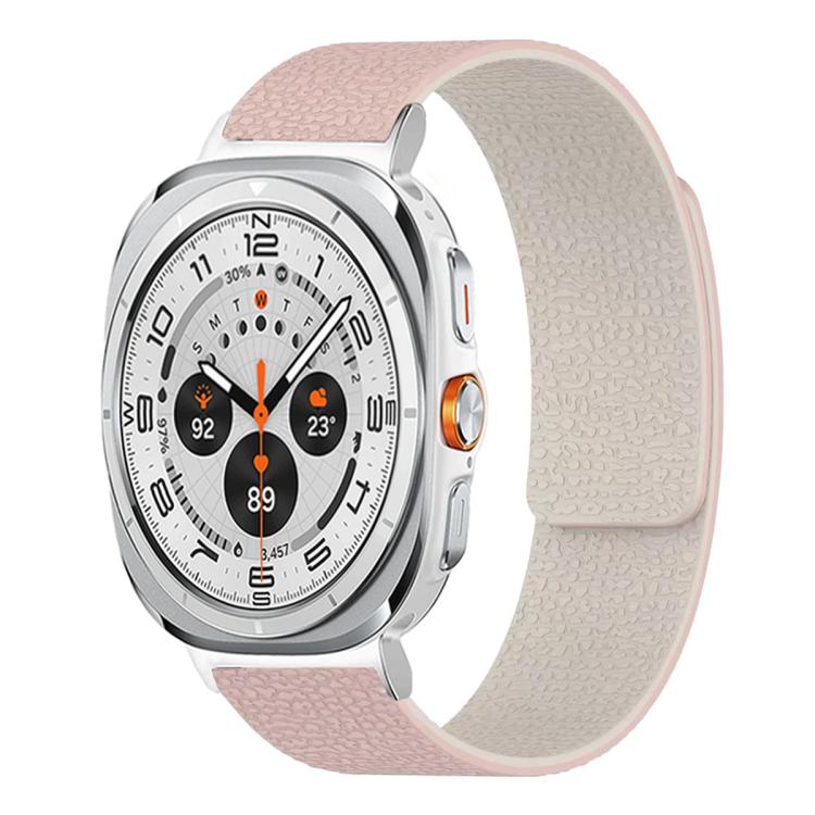 For Samsung Galaxy Watch Ultra 47mm / Ultra 2025 Lychee Texture Soft Magnetic Silicone Watch Band(Pink Starlight)