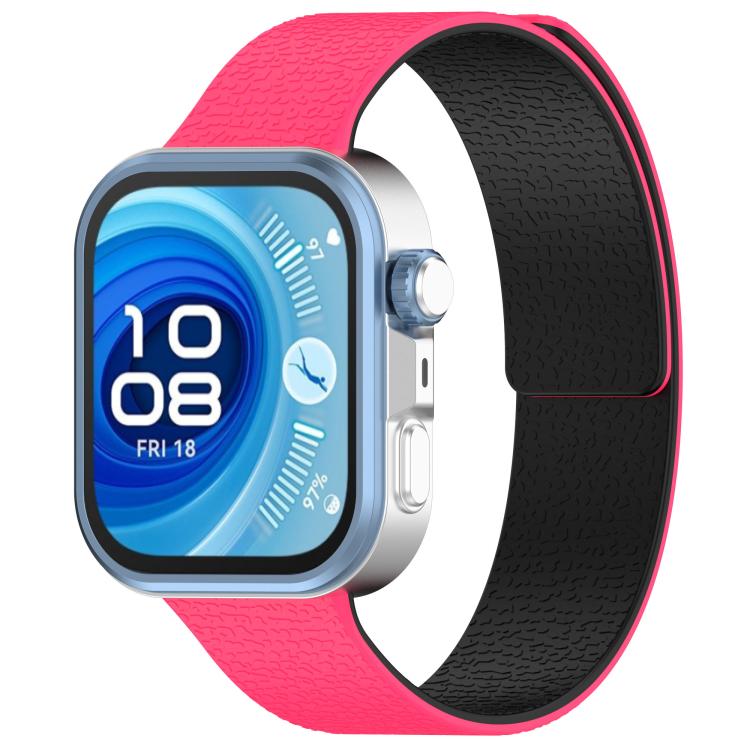 For Huawei Watch Fit4 / Fit4 Pro / Fit3 Lychee Texture Soft Magnetic Silicone Watch Band(Pink Black)