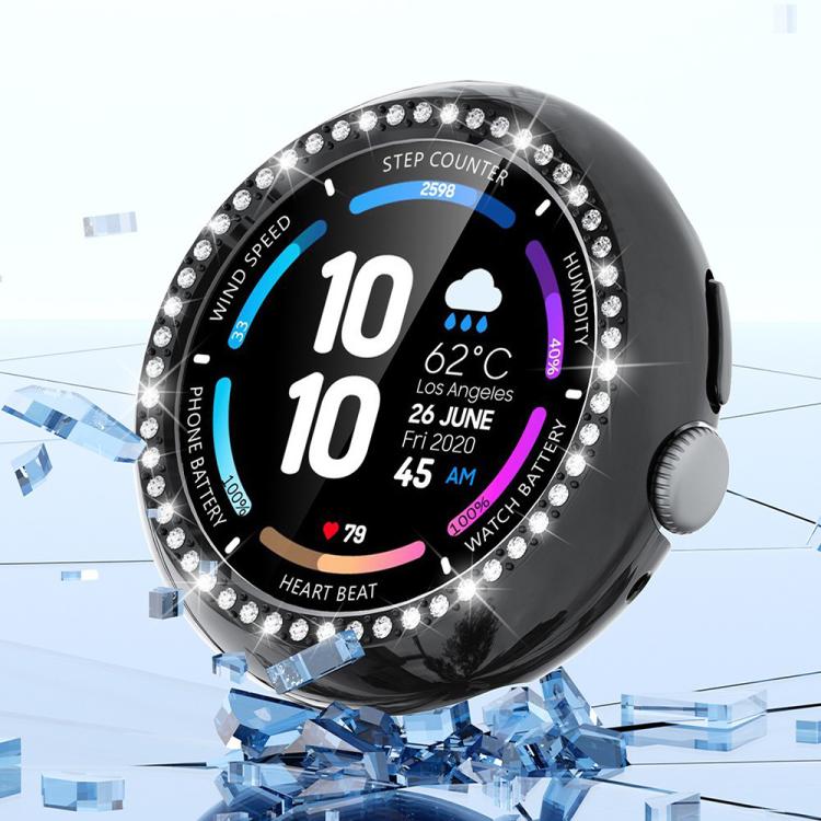 For Google Pixel Watch4 45mm Single Row Diamond Hollow PC Watch Protective Cover(Black) - free shipping - PMC Jewellery - Order now!