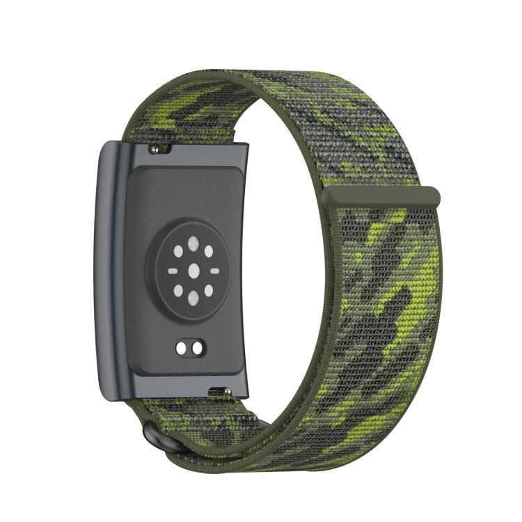 For Amazfit Helio Strap Metal Ring Two Sections Nylon Hook and Loop Fastener Watch Band(Camouflage Green)