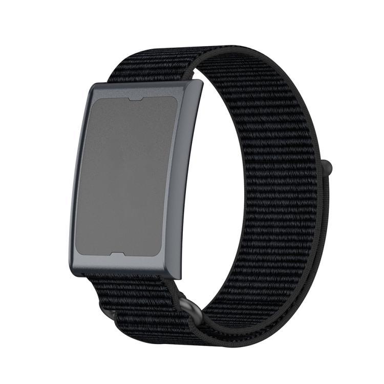For Amazfit Helio Strap Metal Ring Two Sections Nylon Hook and Loop Fastener Watch Band(Deep Black) - free shipping - PMC Jewellery - Order now!
