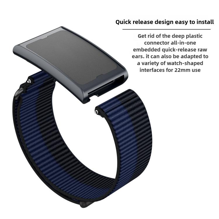 For Amazfit Helio Strap Metal Ring Two Sections Nylon Hook and Loop Fastener Watch Band(Deep Black) - free shipping - PMC Jewellery - Order now!