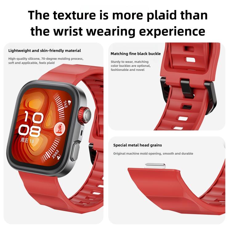 For Huawei Watch Fit3 / Fit4 / Fit4 Pro Wave Black Buckle Silicone Watch Band(Red) - free shipping - PMC TechLife - Order now!