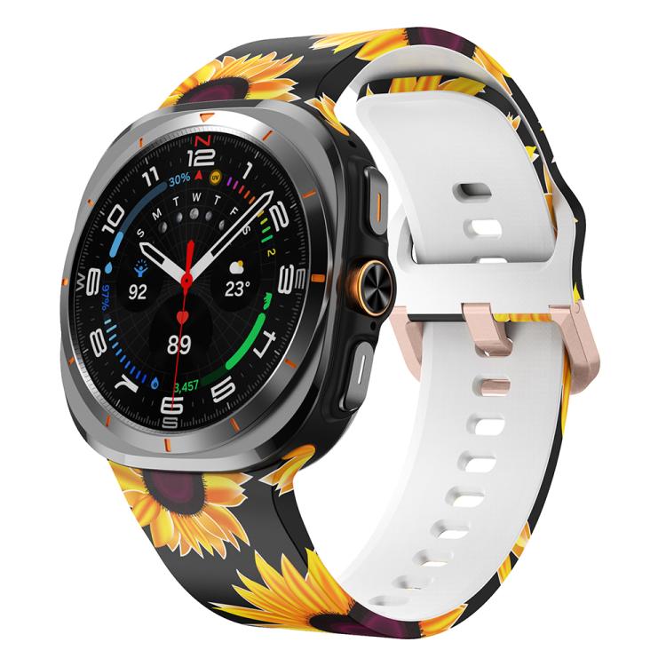For Samsung Galaxy Watch Ultra 47mm / Ultra 2025 Printed Silicone Watch Band(Black Sunflower)