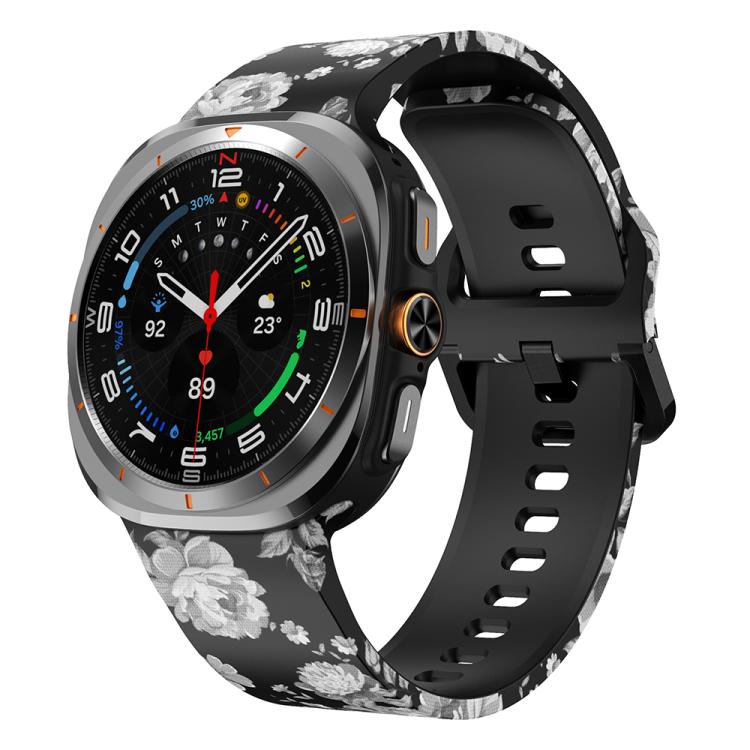 For Samsung Galaxy Watch Ultra 47mm / Ultra 2025 Printed Silicone Watch Band(Retro Gray Flower)
